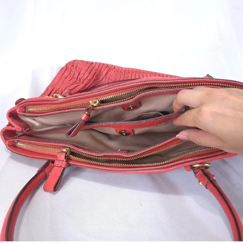 Coach Madison Kara Gathered Leather Purse/Satchel Bag Coral Red 22325